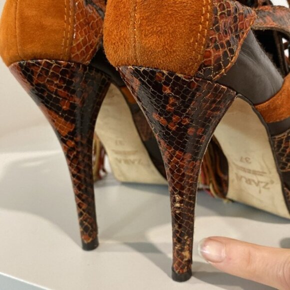 Zara Caged Heels Stiletto Suede Burnt Orange Brown Size 37 - Picture 12 of 13